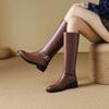 Krazing Pot Cow Skin Autumn Winter Shoes Riding Boots Round Toe Keep Warm Metal Square Buckle Med Heels Thigh High Boots
