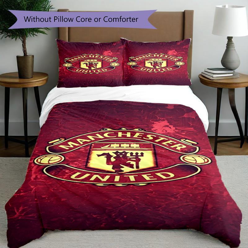 3pcs Duvet Cover Set (1*Duvet Cover + 2*Pillowcase, Without Core),Manchester Football Print Bedding Set, Bedroom Decor, All‑Season, Birthday Gift
