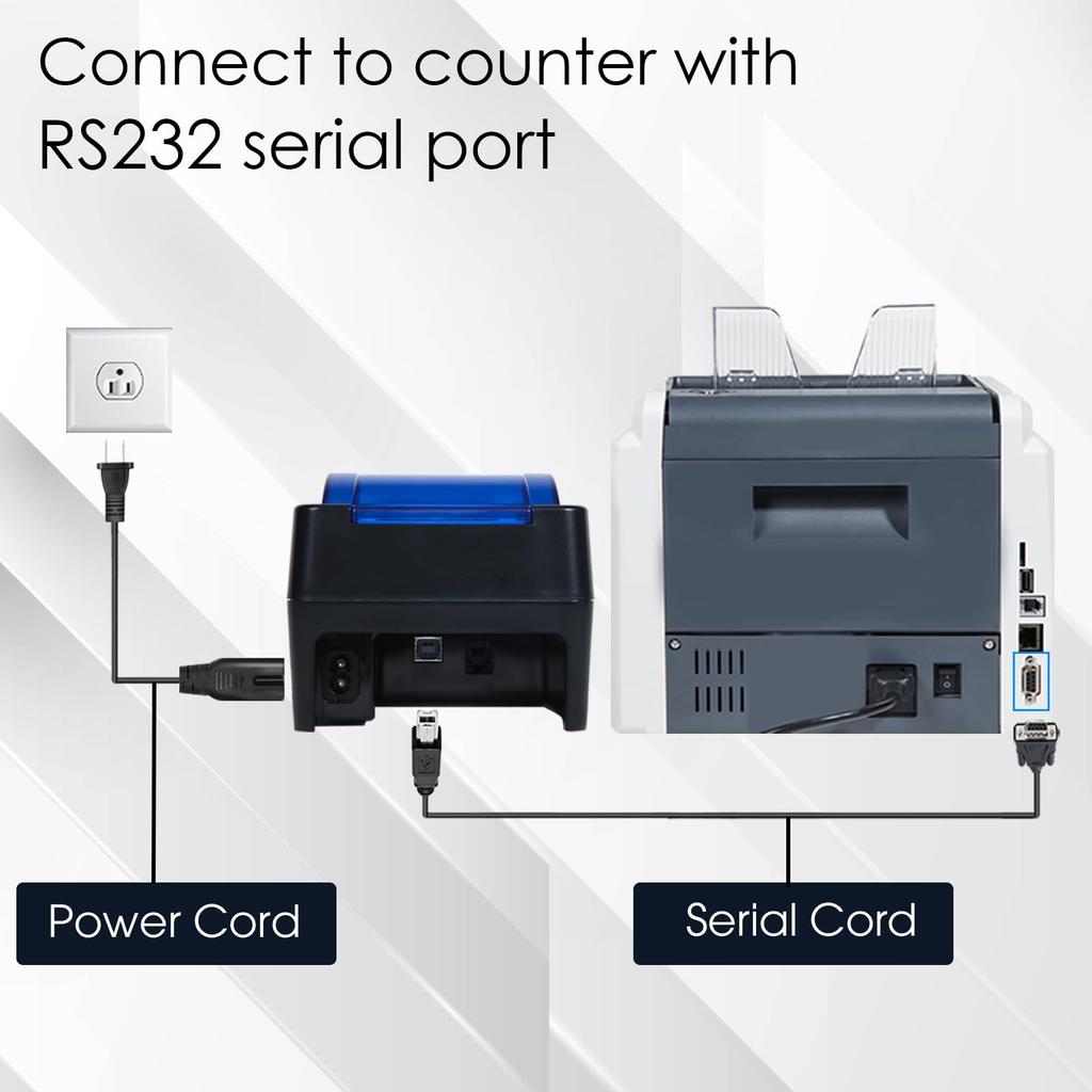 RIBAO RB-58-RP Thermal POS Printer, Receipt Printer for BC-55, BC-40, and BCS-160, Mixed Bill, Money Counter, 58mm USB Cash Drawer Interface, Not for