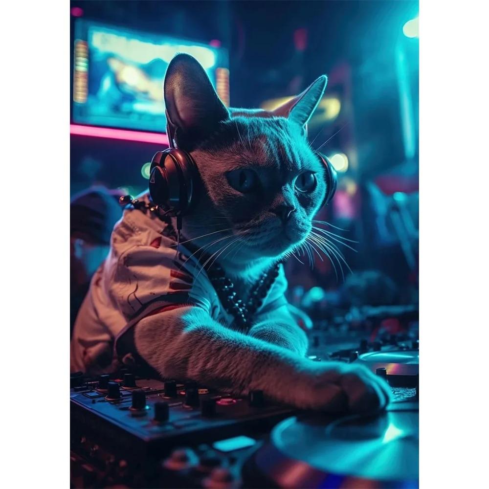 Поп-арт Цветные Неоновые Животные DJ Музыка Постер Эстетичная Капибара Кошка Собака Панда Кролик Печать на Холсте Настенное Искусство Настенная Живопись Декор Комнаты