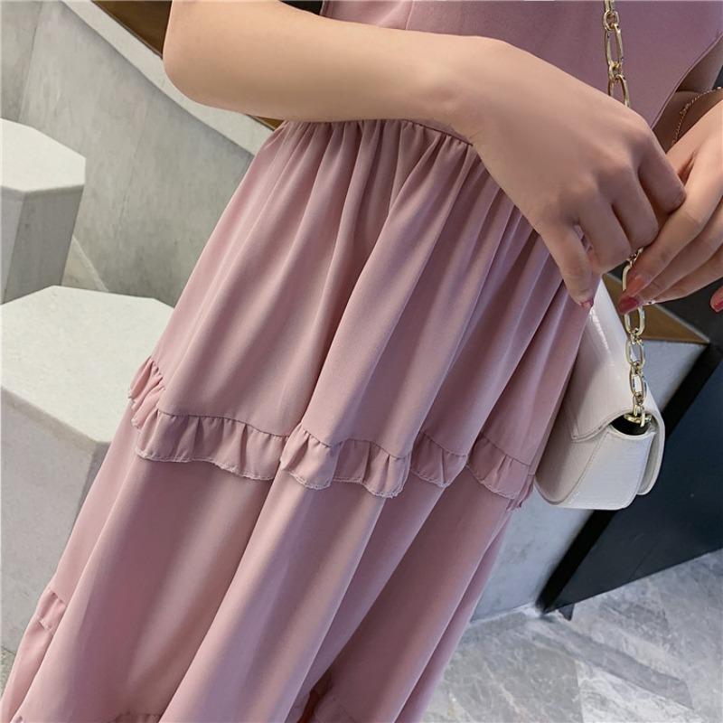 Летнее новое однотонное платье с бантом и сексуальными бретельками, женское ретро-платье с высокой талией, повседневное свободное длинное платье, женское модное облегающее элегантное платье с оборками 26371