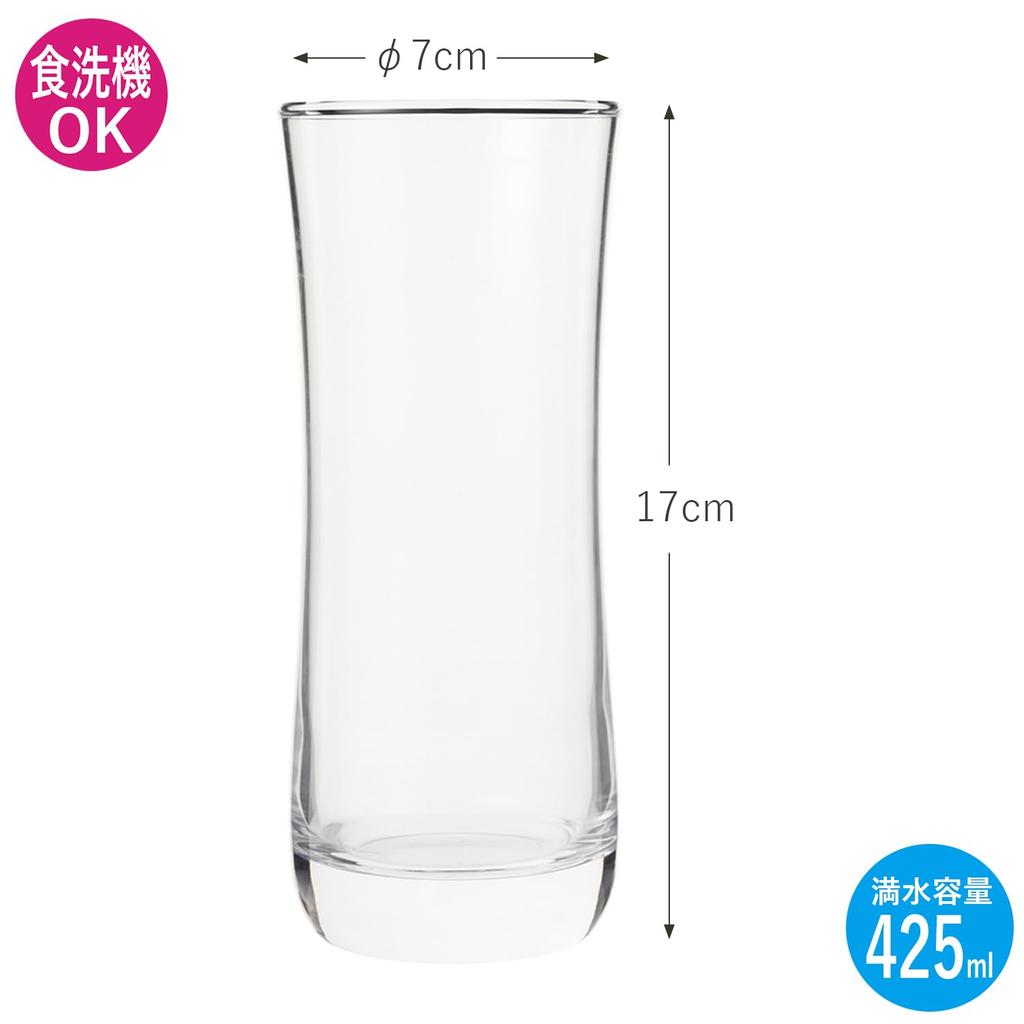 Toyo Sasaki Glass Tumbler Glass Tumbler Long Tumbler 425ml Set of 6 Made in Japan Dishwasher Safe Glass Cup Beer Glass Highball Glass Sour Glass
