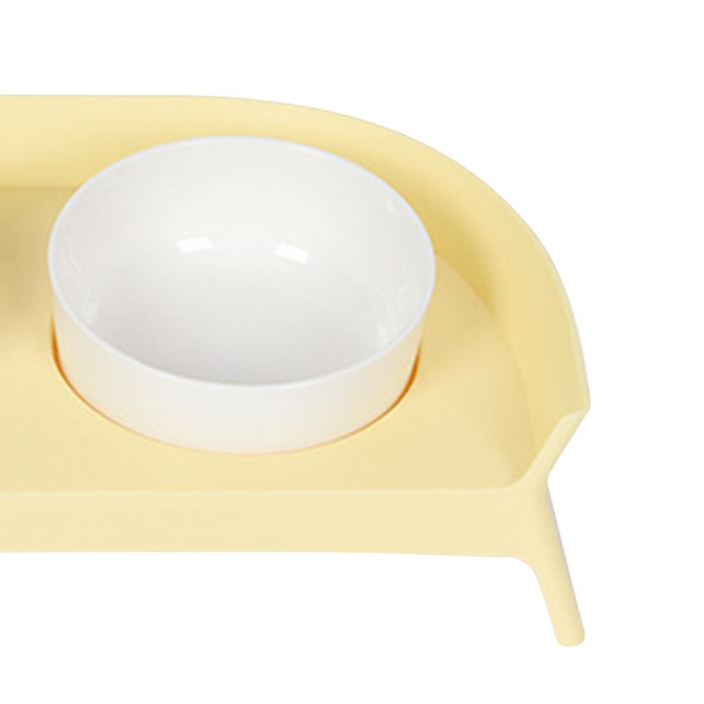 Double Dog Water Food Bowls Elevated Neck Protection Pet Double Bowl for Dogs Cats Pets Yellow White