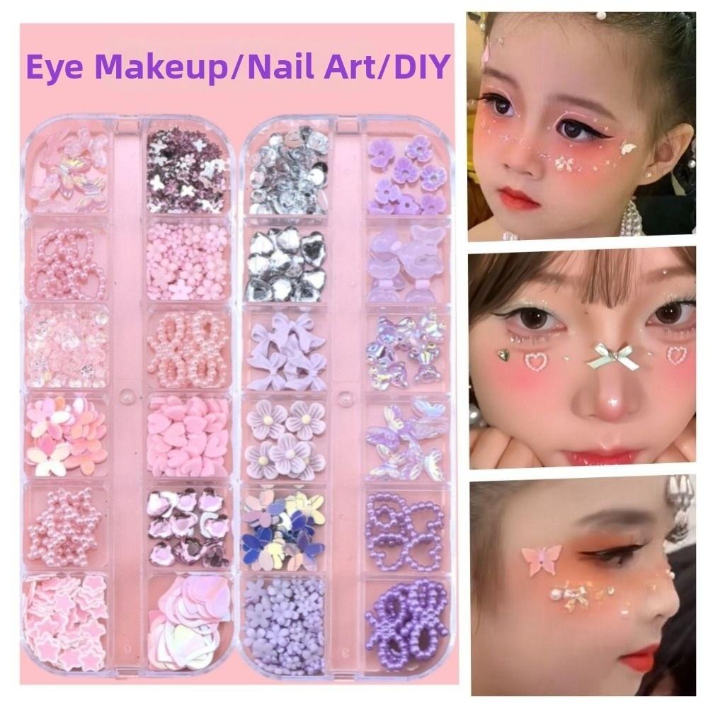12 Grids Mix Styles Nail Charms Shiny Rhinestones 3D Butterfly Nail Art Decor Pearl Sweet Bow Flower Nail Ornaments DIY