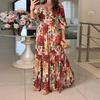 Весна Новая женская одежда Элегантное и модное платье с V-образным вырезом, принтом, рукавом три четверти, V-образным вырезом