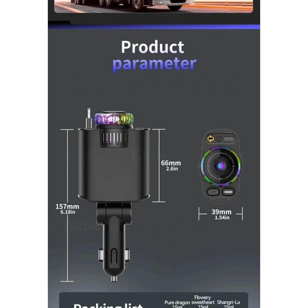 Супербыстрое выдвижное автомобильное зарядное устройство Starlight, 2 выдвижных кабеля и 2 порта USB с освежителем воздуха, для iPhone Samsung