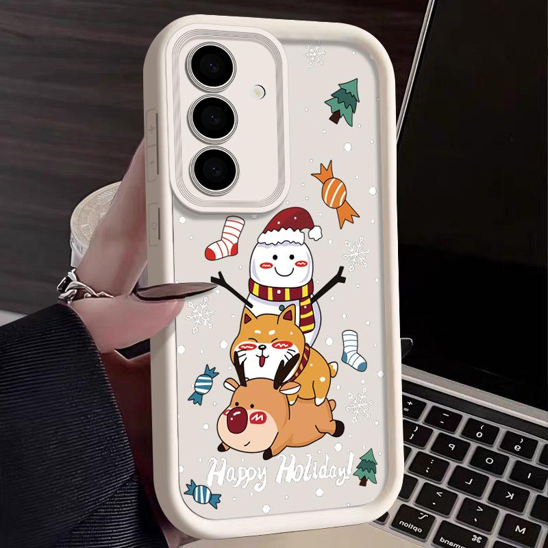Чехол с рисунком оленя для Samsung S24 S23 S22 Ultra S21 Plus S20 FE A55 A35 A54 A53 A52 A34 A15 A14, противоударный мягкий чехол для телефона со снеговиком