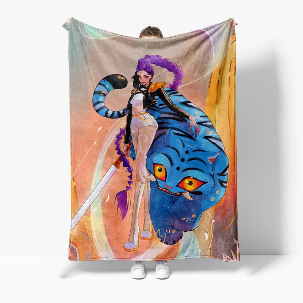 Cartoon K Pop Demon Hunters Flannel Blanket Cover Warmth Winter Blanket Multifunctional Decorative Universal Blankets