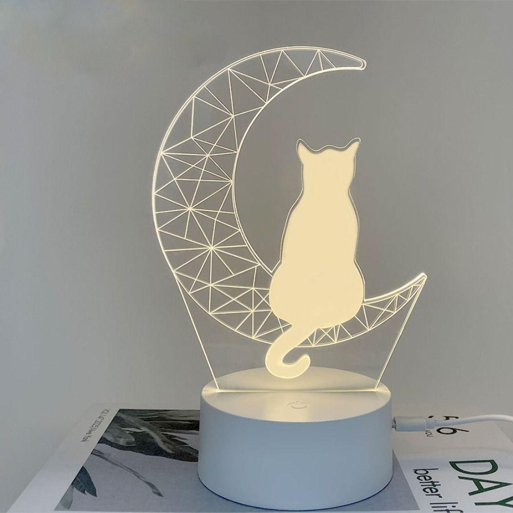 Creative Sleep Lights Acrylic Table Lamp Home Decor Moon Cat Figure Nightlight  Christmas