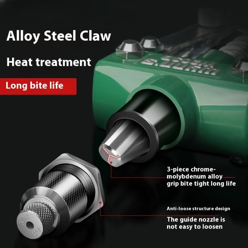 Набор ручных заклепочных пистолетов с 16 размерами головок заклепок, сверхпрочный одноручный заклепочный инструмент для металла, пластика и кожи