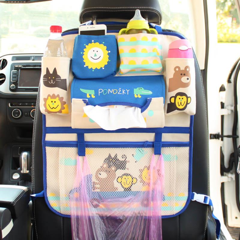 Cute Cartoon Lion Car Organizer Seat Back Storage Bag Hanging Stowing Tidying Baby Kids Travel Universal Auto Multi-pocket Bag