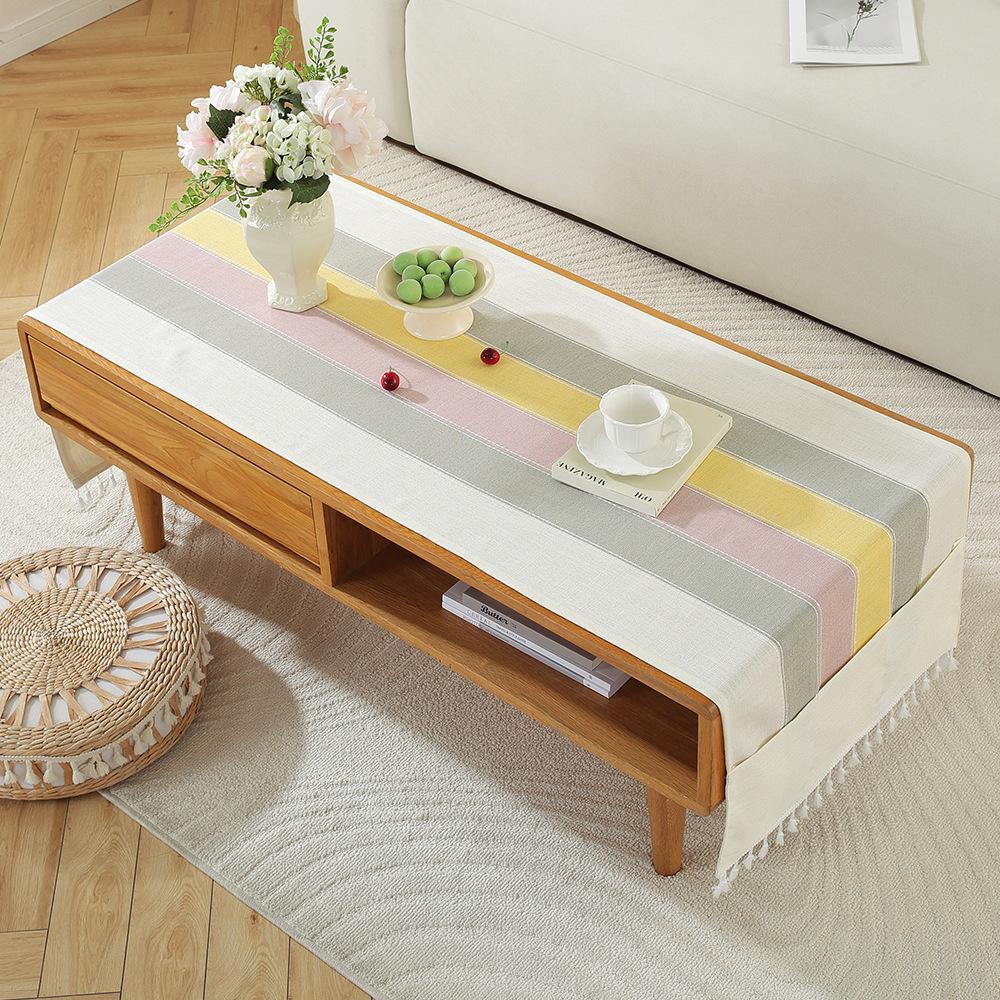Rectangle Tablecloth Coffee Table Mat Table Mat Fabric Embroidery Jacquard Tassel Household Dust Cover