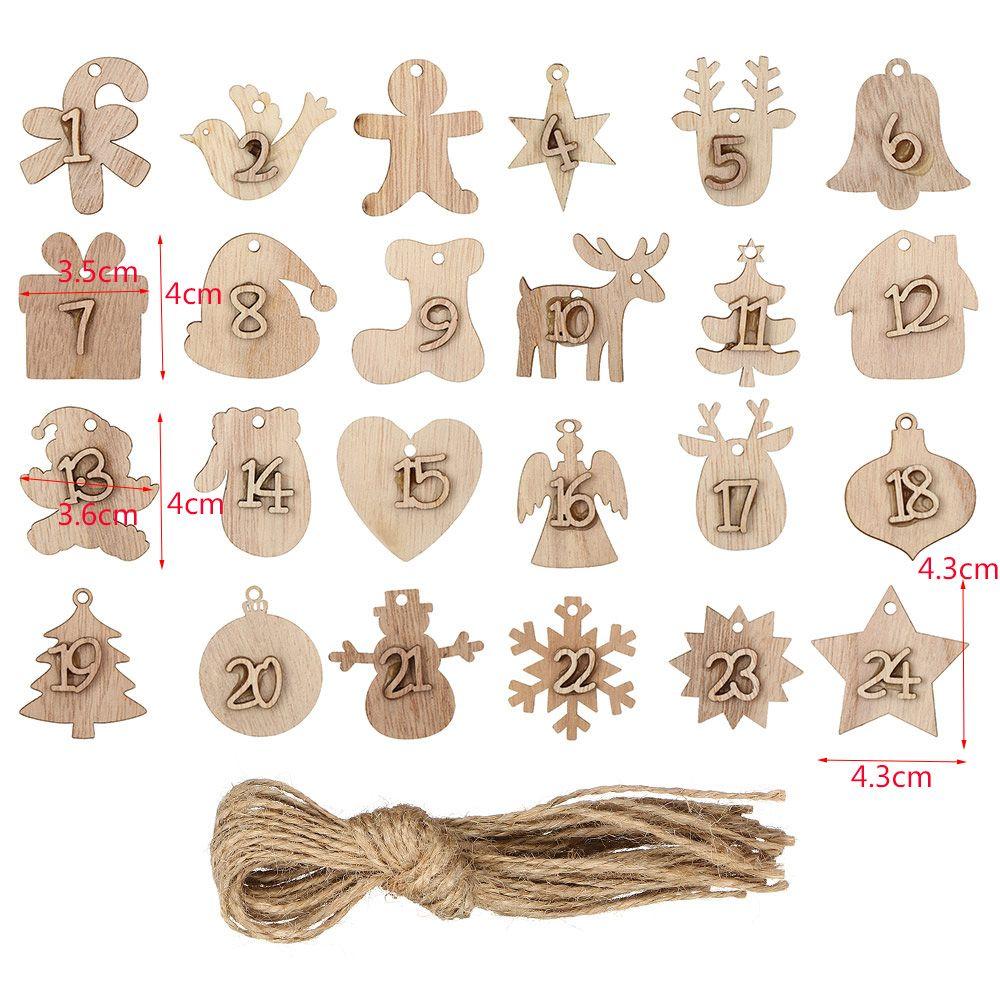 Bags Decor Ornament Number Label Wooden Pendant Christmas Advent Calendar Countdown Hanging Tags