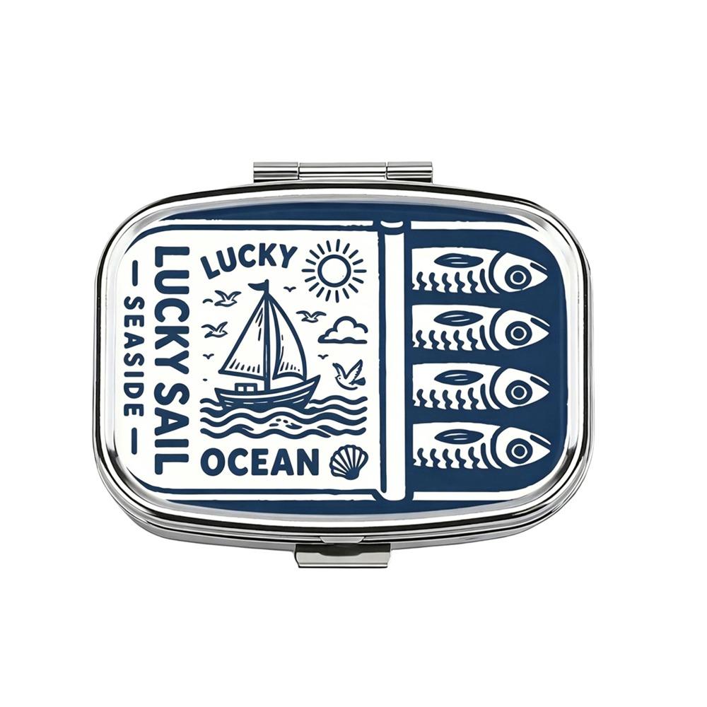 Mini 2 Grids Pill Box Cute Sardine Jewelry Box Sardine Print Pill Box Vitamins Pills