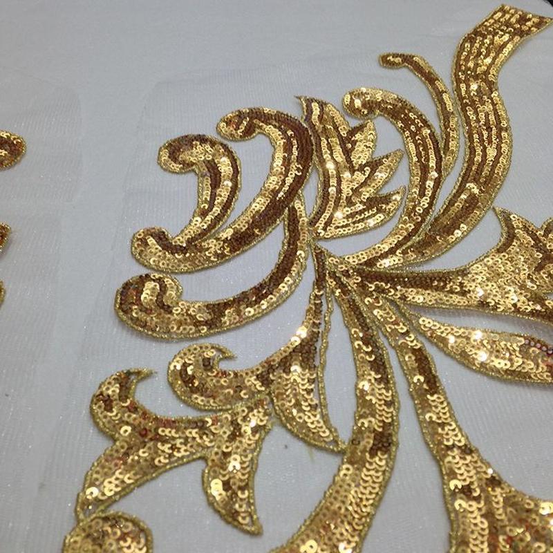 Silver Lace Fabric Embroidered Gown Appliques Flora Collar Mesh Baroque Vintage Sew On Patches For Wedding Decoration Dress DIY