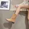 2025 New Retro Western Cowboy Boots Embroidered Hollow Women's Thick Heel V-mouth Knight Boots Women's Fashion Short Boots Summer