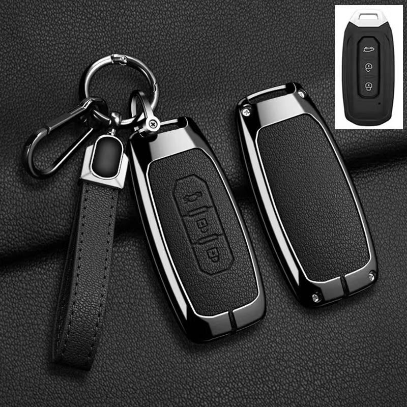 Zinc Alloy+leather 3-button Car Smart Keychain Protective Case, Suitable for Ford Territory EV Car Remote Keychain Accessories