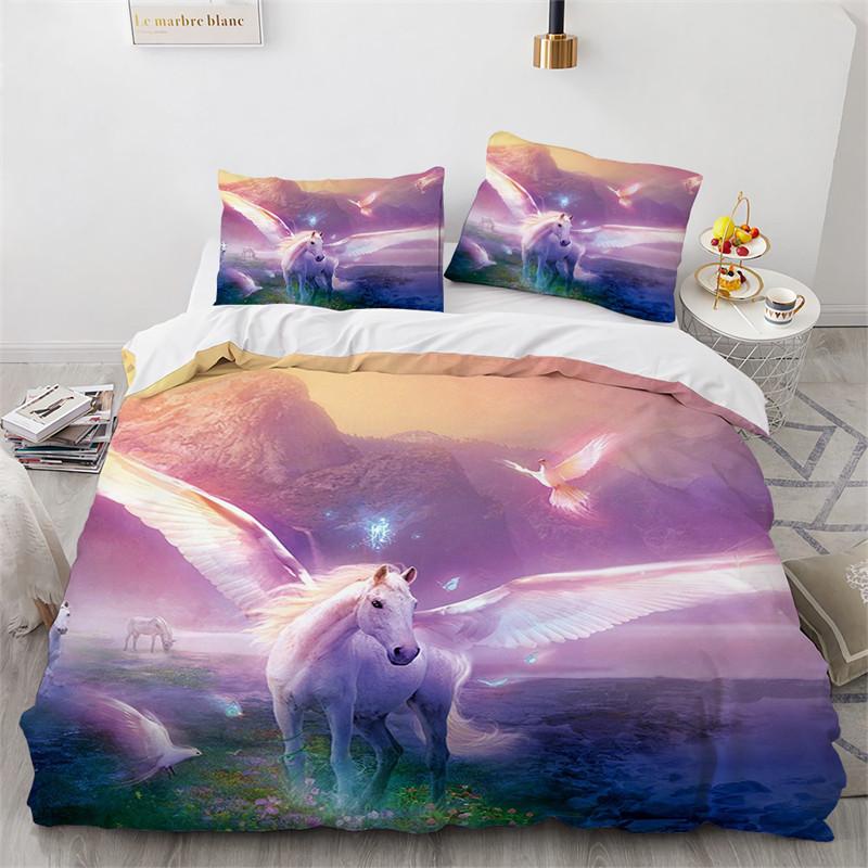 Милый пододеяльник с единорогом из микрофибры, лесной белый единорог, лошадь, одеяло, покрывало, летающая лошадь, комплект постельного белья King Full для девочек-подростков