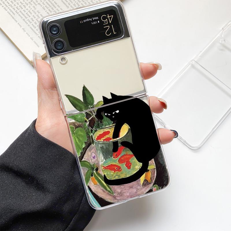Милый кот Играет Веселый Модный Чехол для Телефона Для Samsung Galaxy Z Flip 3 4 5 6 7 Жесткий Складной Z Flip4 Прозрачная Поликарбонатная Крышка Подарок