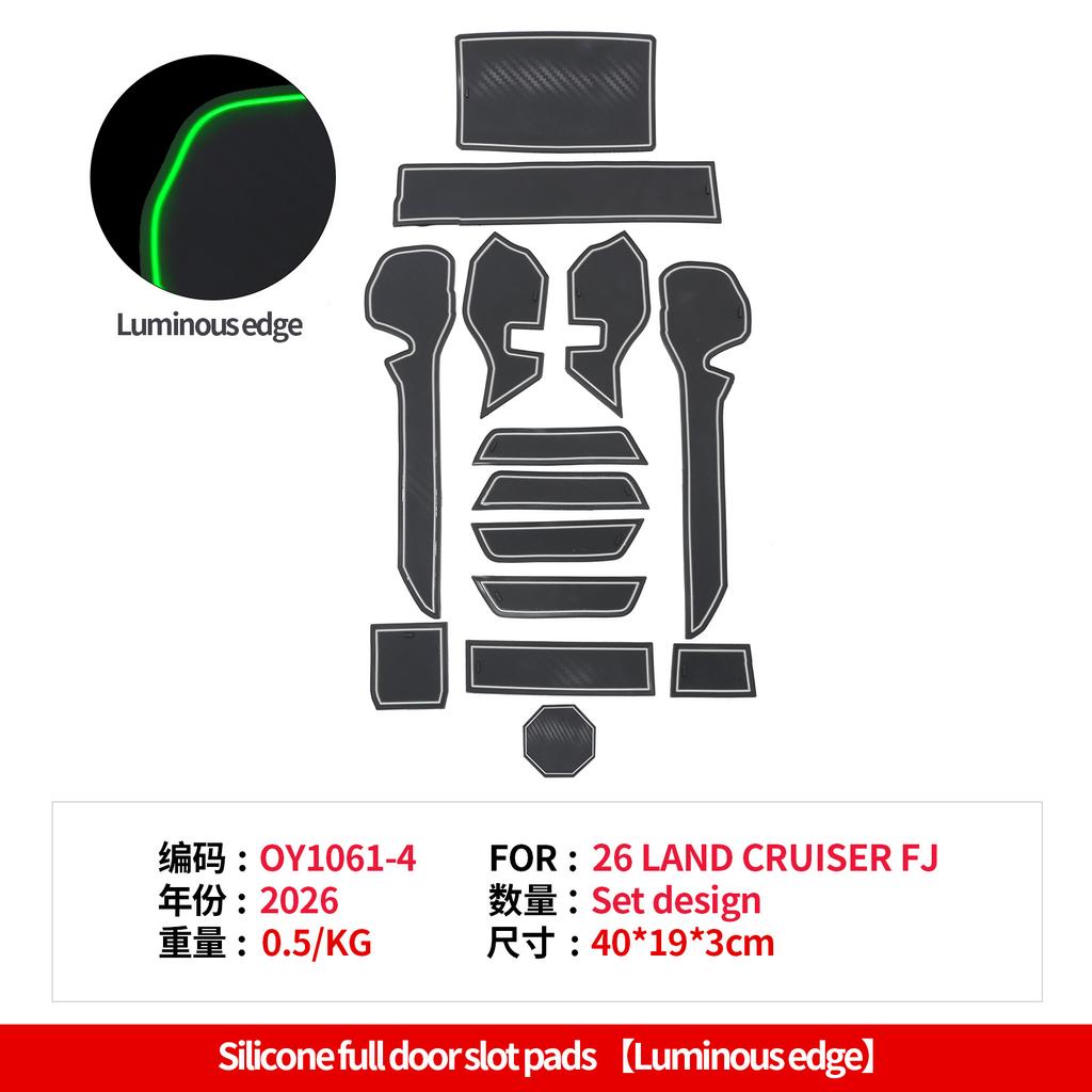 Anti-Slip Silicone Door Slot Pad Set For Toyota Land Cruiser FJ 2026,Groove Storage Liner Cup Holder Mat Car Interior Protector