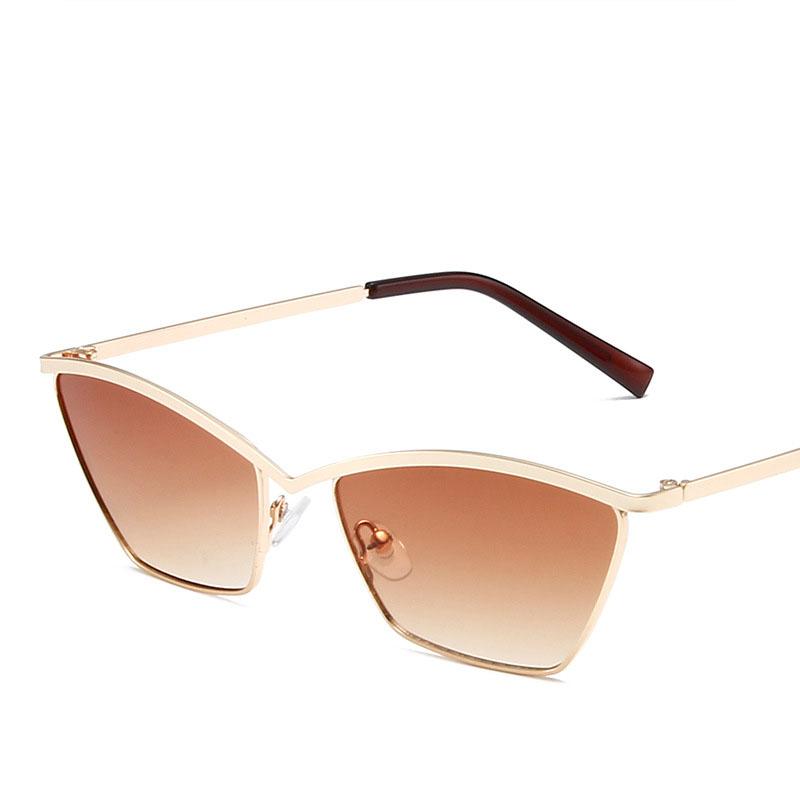 Неполяризованные классические солнцезащитные очки «кошачий глаз» прямоугольной формы для женщин, роскошный брендовый дизайн, модные винтажные солнцезащитные очки в металлической оправе, ретро-очки унисекс