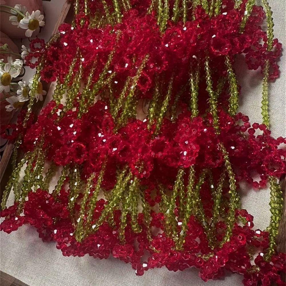 Стразы Цветочный Чокер Цепочка на Ключицу Бисероплетение Подвеска Завязка Ретро Свежее Ожерелье с Цветком Вечеринка