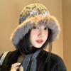 Windproof Faux Fur Lei Feng Hat Ethnic Style Pullover Beanie Hat Knitted Plush Hat  Autumn Winter