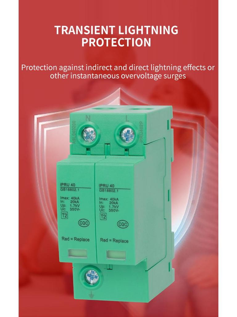 IPRU Surge 2P AC/DC Green Protector with Lightning Protection and SPD