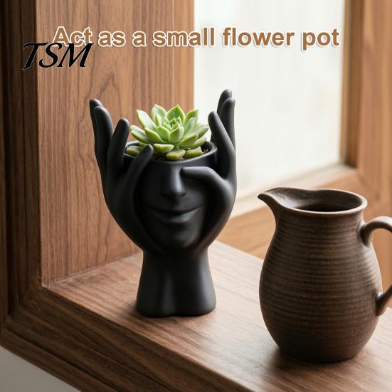 Multifunctional Desktop Bin 3D Printed Face Vase, Face-Holding Pen Holder Art Decor, Creative Makeup Brush Abstract Holder, Flower Arrangement