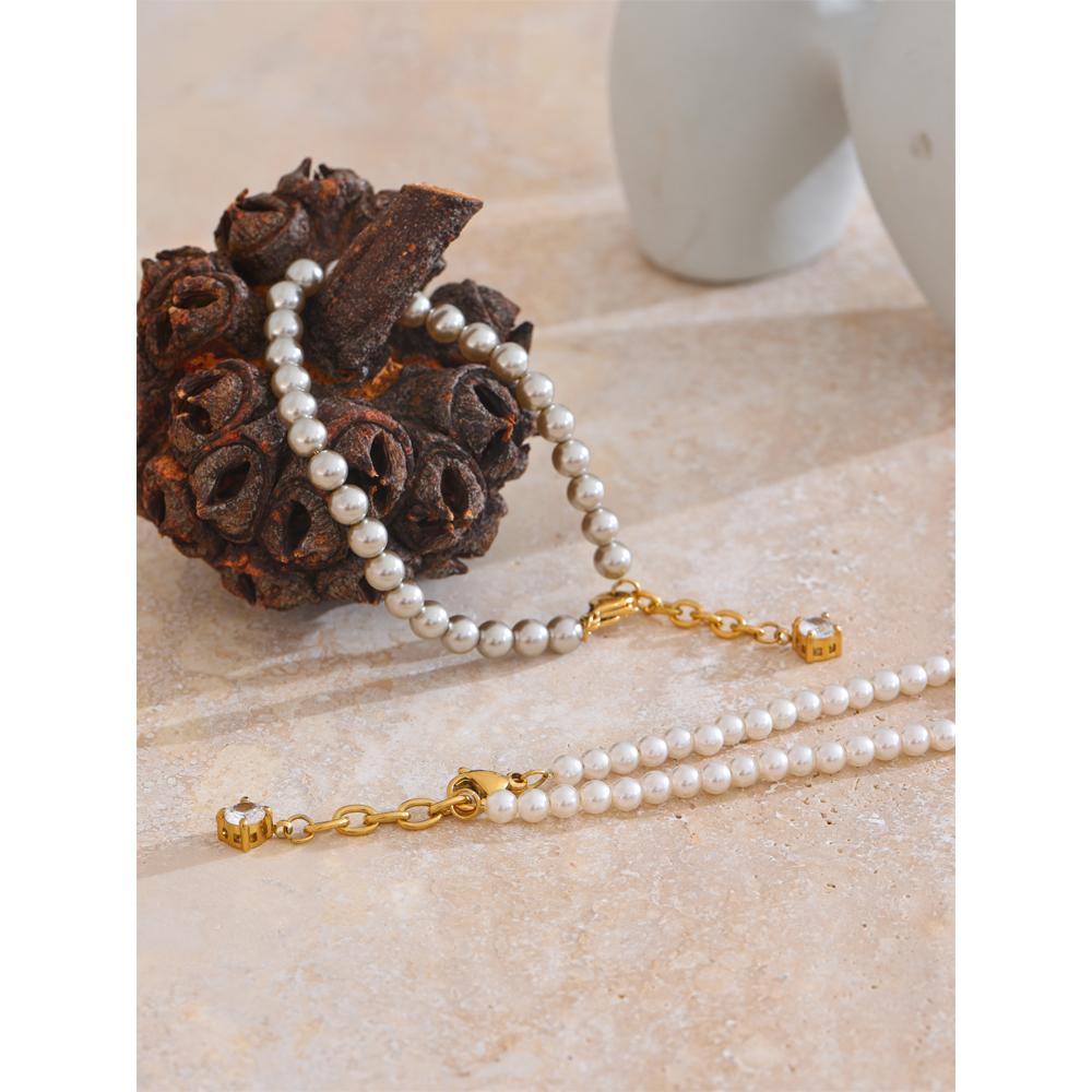 Eetit High Quality Simulated Pearls Beads Zircon Handmade Exquisite Chain Bracelet Women Stainless Steel Elegant Korean Jewelry