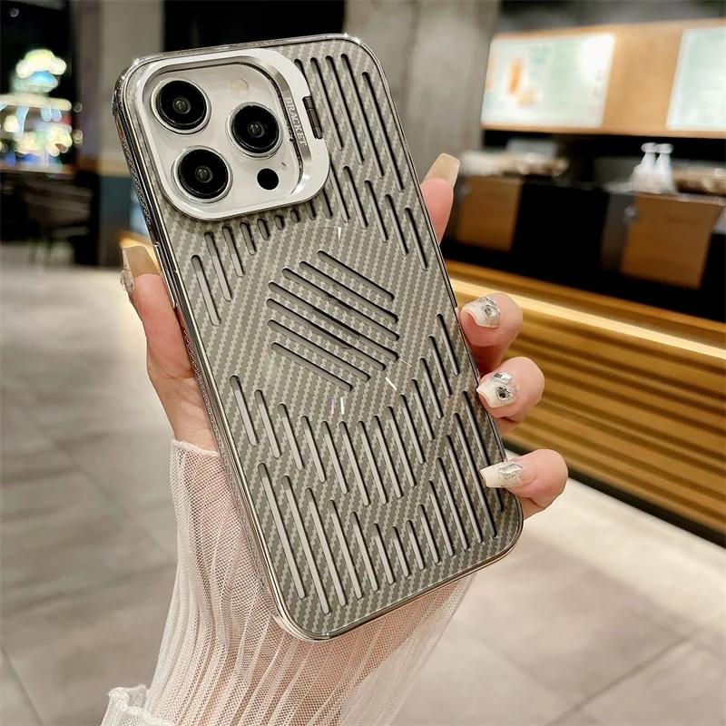 Роскошный полый теплоотводящий магнитный чехол для телефона iPhone 16 15 14 13 Pro max складная подставка для камеры