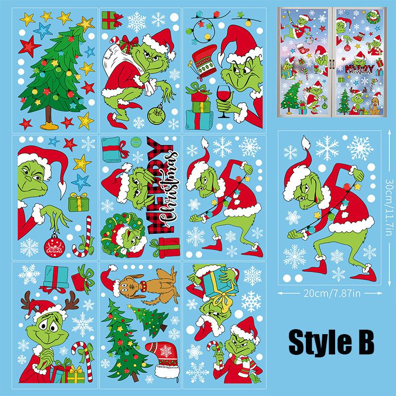 Рождественские наклейки Гринча на окна, рождественские художественные наклейки на стены, домашний магазин, декор
