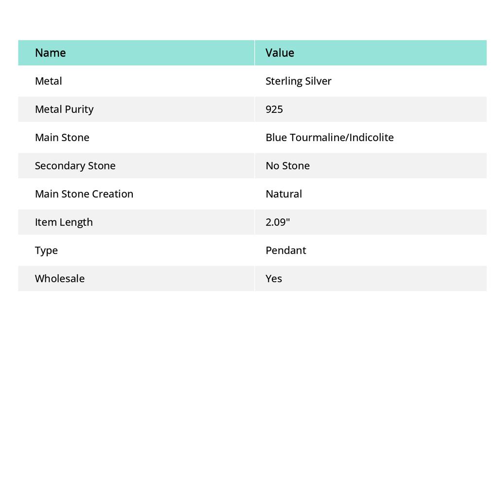 Indicolite Tourmaline Gemstone Handmade 925 Sterling Silver Pendant 2.09" V4z67