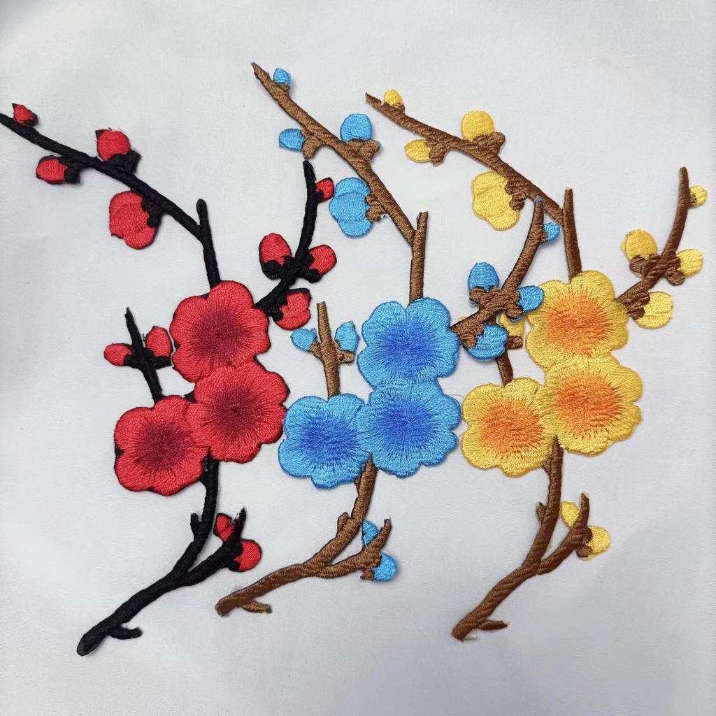 Plum Blossom Velcro Embroidery Patch: Handmade DIY Clothing Accessory