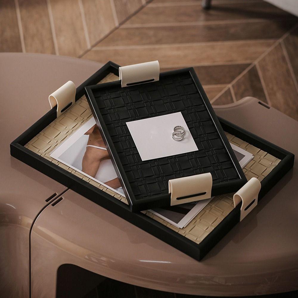 Rectangle Leather Wooden Tray Black/Beige Cake Fruit Dessert Tray  Coffee Table