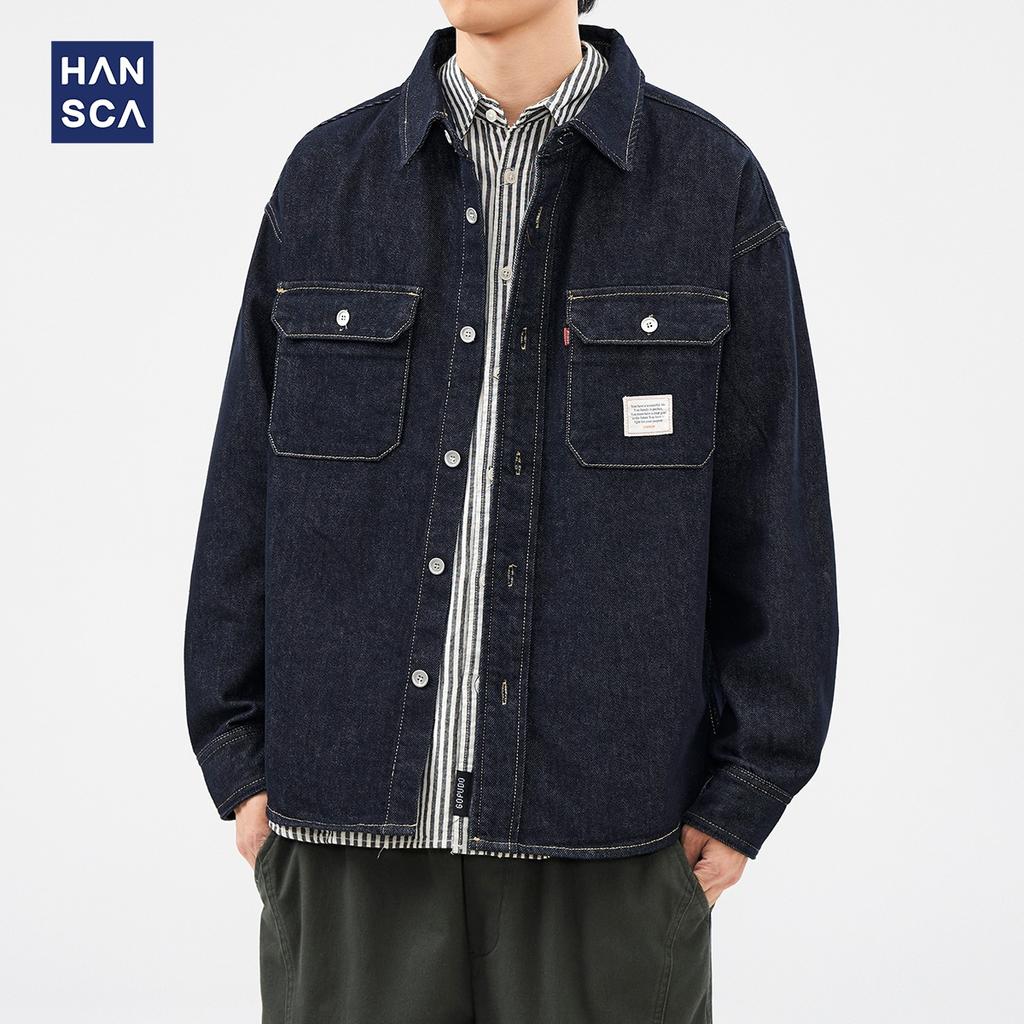 Мужская джинсовая куртка Hansca American Denim с широкими лацканами, мужская рубашка с несколькими карманами
