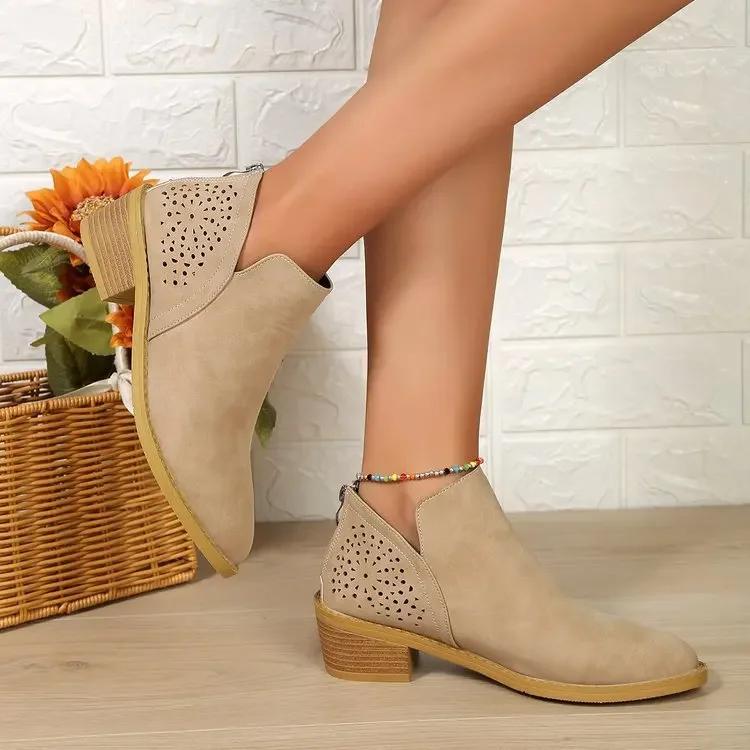 Модные женские короткие сапоги с британским острым носком на толстом каблуке, женские модные короткие сапоги с полой дизайнерской платформой, ботильоны 2024