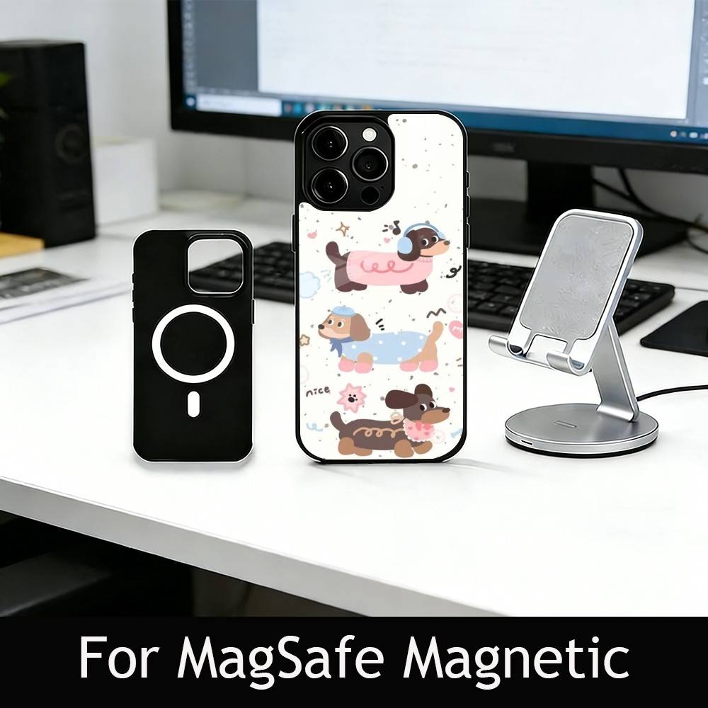 Милый мультяшный чехол для телефона с таксой Для iPhone17,16,15,14,13,12,11 Plus,Pro Магнитный Для Magsafe Беспроводная зарядка