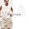 Summer New Product Women's Clothes Minimalist Style Button Decoration Cut Out Embroidered Crew Neck Sleeveless Shirt Tops 8126947