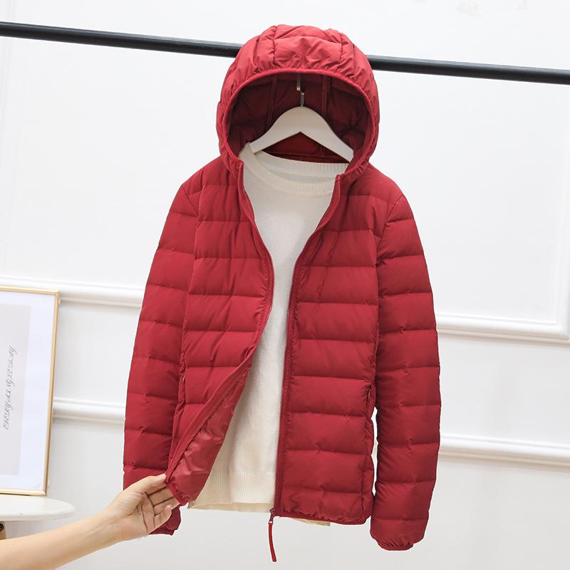 Autumn and Winter New Seamless Light Down Jacket Women's Short Hooded Fashion Korean Version Slim Thin Women's Coat