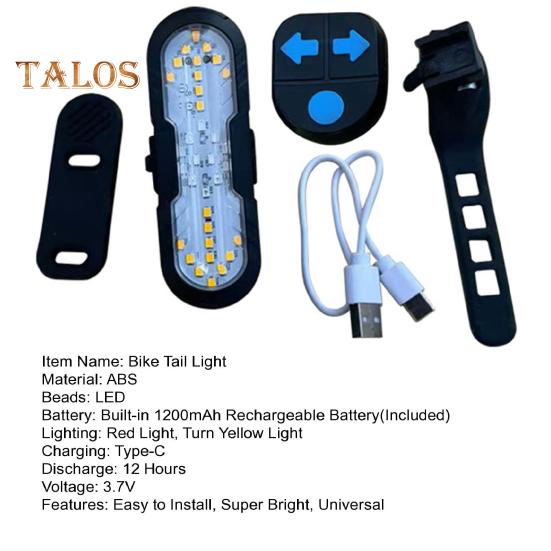 Задний фонарь для велосипеда, водонепроницаемый, с дистанционным управлением, указатель поворота, перезаряжаемый, тип C, для горного велосипеда, для езды на велосипеде ночью, задний фонарь безопасности