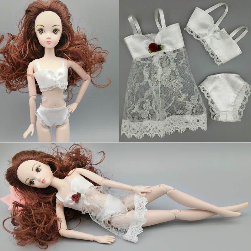 6 компл./лот модные платья для кукол Барби, одежда, пижамы, нижнее белье, ночная рубашка, кружевное ночное платье + бюстгальтер + нижнее белье, аксессуары для кукол