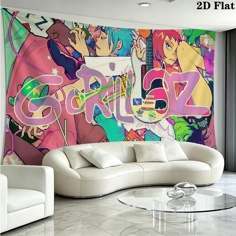 Gorillaz Wall Tapestry Aesthetic Wall Hanging Printed Fabric Blanket Decorative Tapestries for Bedroom Living Room Home Decor