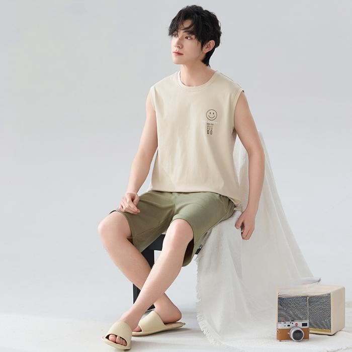 2025 летняя мужская пижама в полоску из чистого хлопка для отдыха с эластичным поясом для мальчиков, майки и шорты, мягкая пижама, домашняя одежда