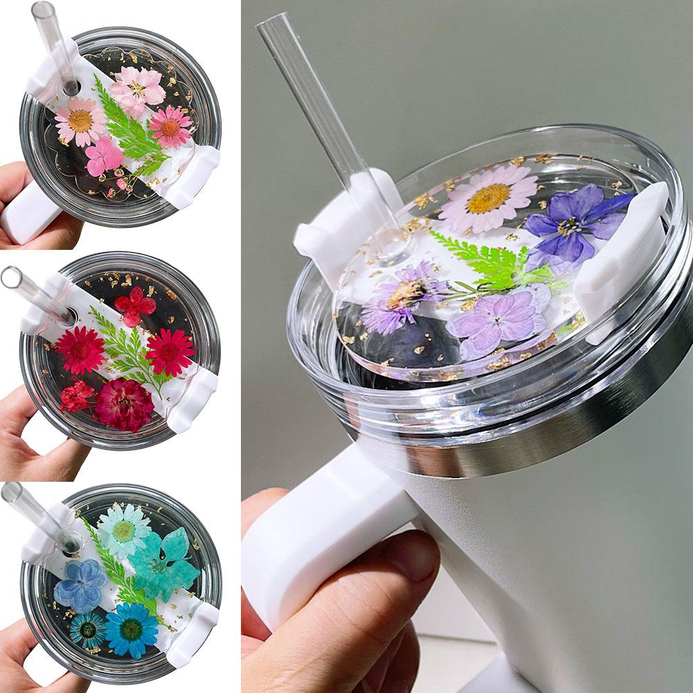 Изысканная крышка из сухоцвета для крышки Stanley Cup, силиконовая крышка, сушеные аксессуары, 40 унций, водяной цветок C5A3