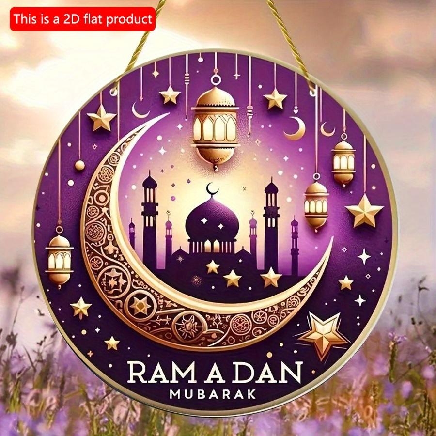 2D Flat 20*20cm 1pc Ramadan Mubarak Golden Moon Stars Patterns Islam Muslim Party Supplies, High Quality Purple Window Pendant, Suitable For Ceiling
