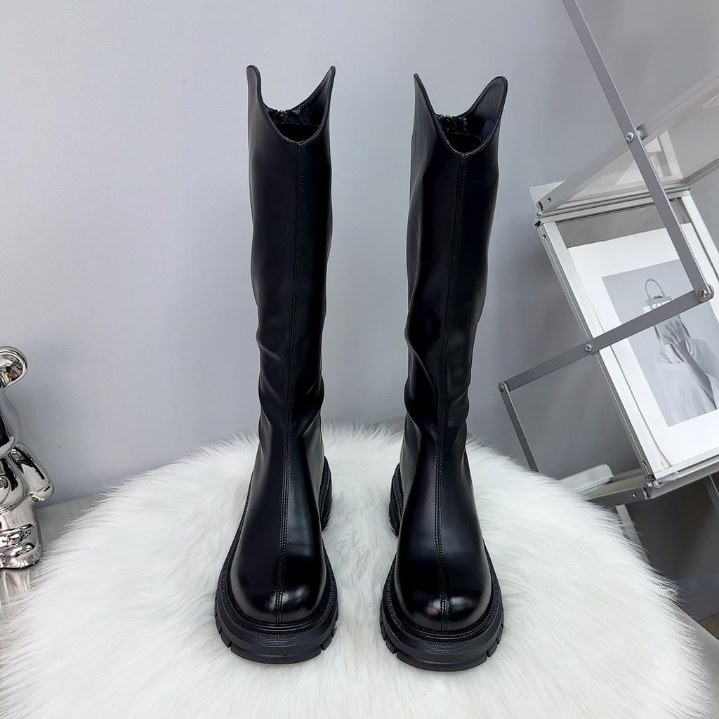 Long Boots 2024 Tall Knight Boots Women's Heightening 6cm Thick-soled Waterproof Table Women's Locomotive Boots Thin Boots