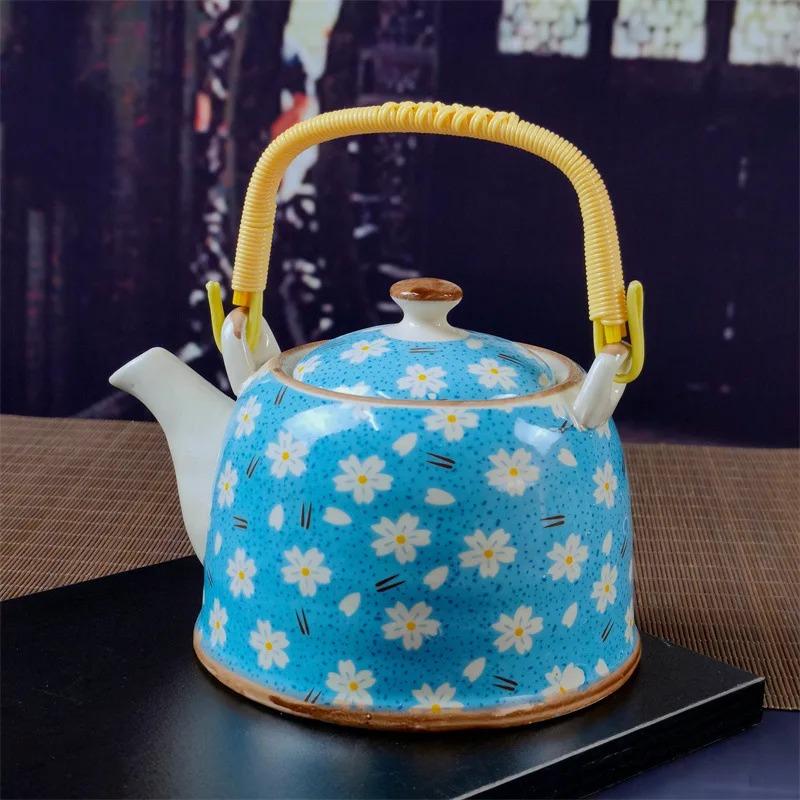 Бытовой фарфоровый чайник, керамический большой вместительный горшок для прохладной воды, большой синий и белый фарфоровый горшок с петлевой ручкой в ​​стиле ретро