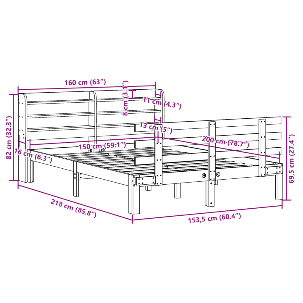 Bed Frame with Headboard without Mattress White 150 x 200 cm