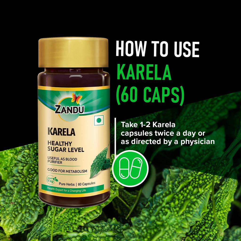 Zandu Karela Bitter Melon Herbal Capsules For Metabolic Wellness Natural Plant Supplement 60 Veg Capsules Daily Herbal Support
